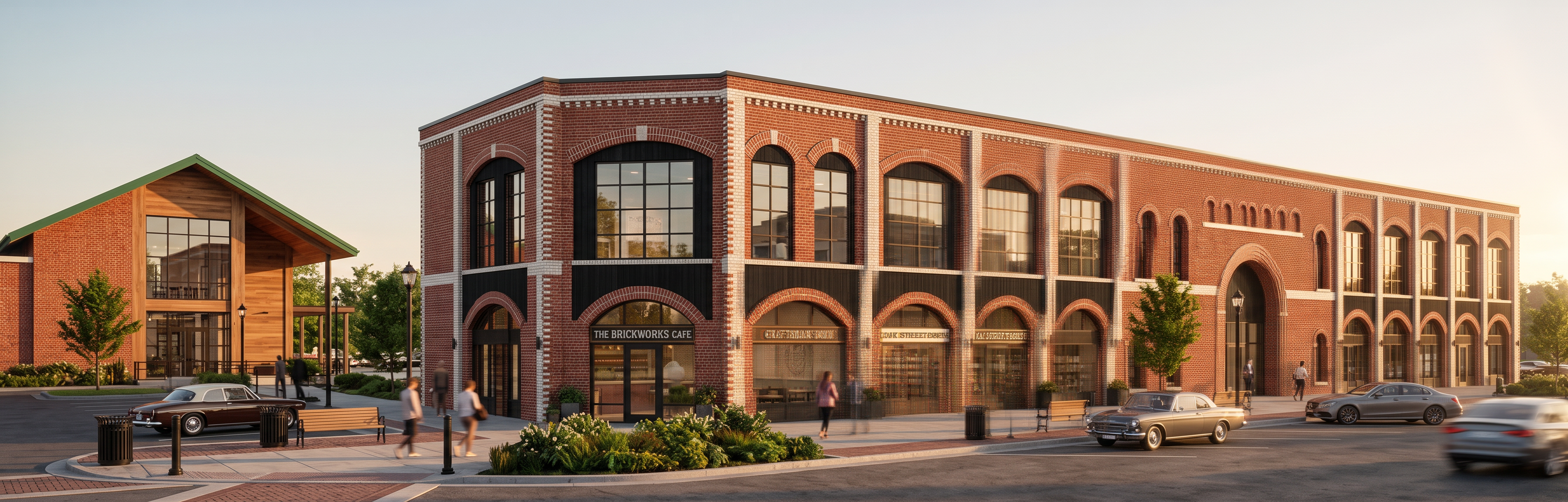Design building to be welcoming with brick and small town charm with m ...