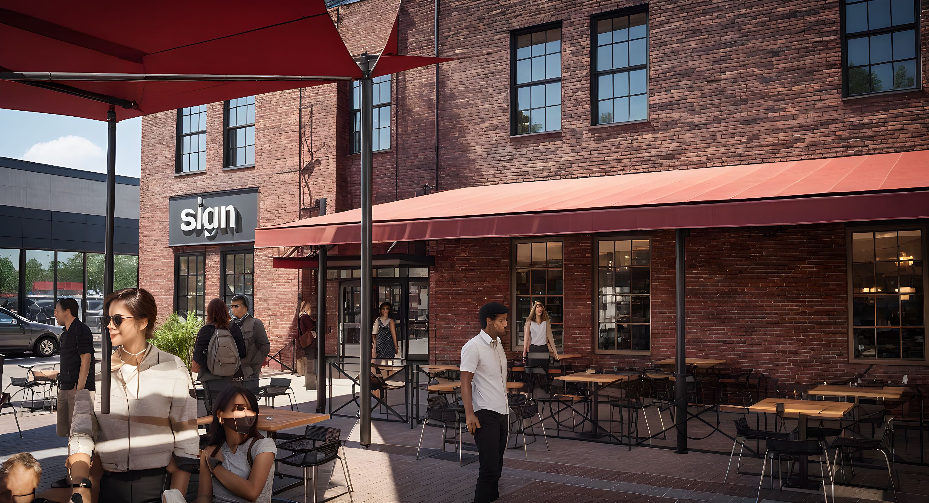 Photo of a contemporary cafe design featuring a... — Render · AI Render ...